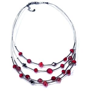 Multi-Stran Red Beaded Necklace Fashion Jewelry
